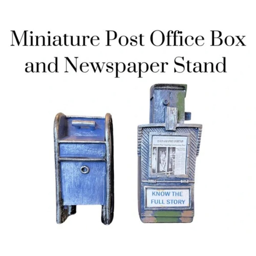 Miniature Post Office Box and Newspaper Stand.  Vintage style. Resin. Doll house